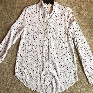 Beachlunchlounge lip heart shirt top Small button down blouse red white